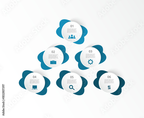 Step by step creative infographic template with 6 options, parts or processes.