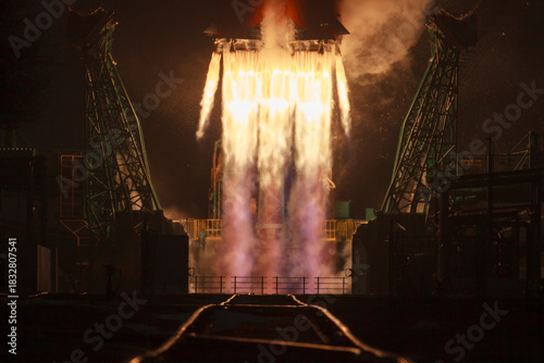 A close view of the space rocket launch pad.