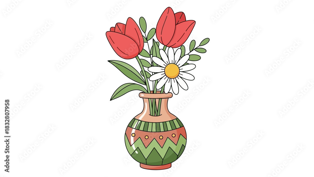 Obraz premium Flower Bouquet in Vase Illustration – Colorful Floral Home Decor Icon