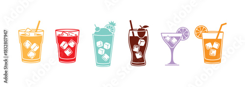 Iced beverages in a filled format. Refreshing drink vector graphics