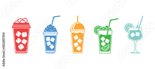 Frosty drinks in a filled style. Refreshing beverage vector images
