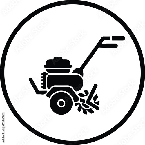 Silhouette garden tiller black in circle vector Illustrator