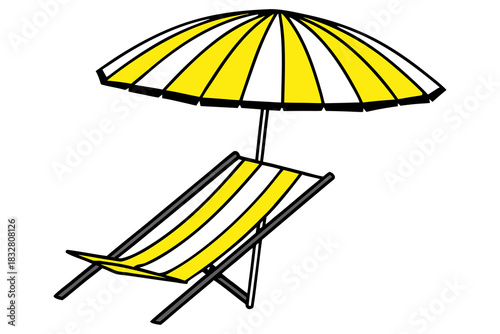 Summer Beach Relaxation Vector. Umbrella and Deck Chair Illustration.