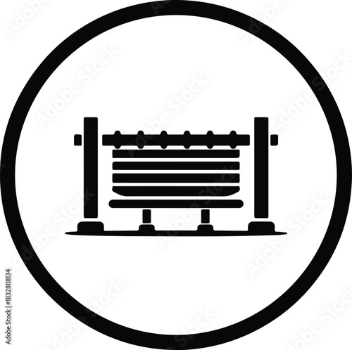 Silhouette Guillotine icon symbol inside circle vector Illustrator