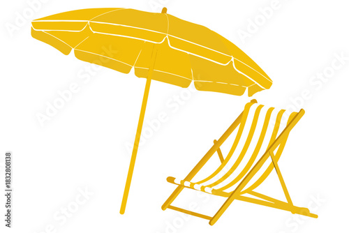 Summer Beach Relaxation Vector. Umbrella and Deck Chair Illustration.