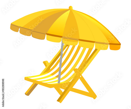 Summer Beach Relaxation Vector. Umbrella and Deck Chair Illustration.