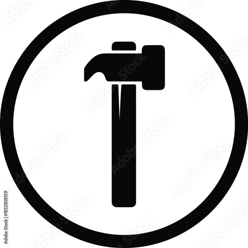 Silhouette hammer tool in circular frame design construction vector Illustrator