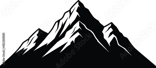 Black and white silhouette graphic of a sharp, jagged mountain peak