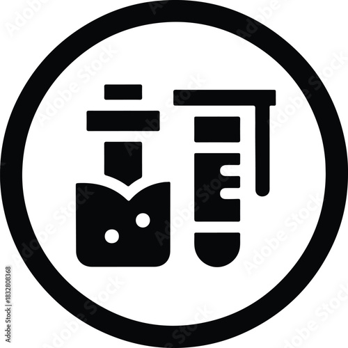 Silhouette laboratory equipment beakers and flasks in circle vector Illustrator