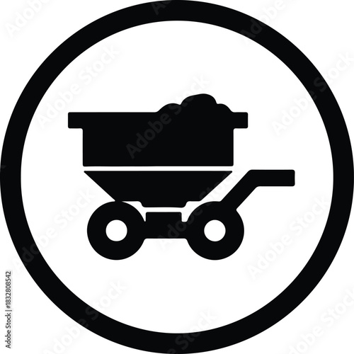 Silhouette mine cart icon in black circle vector Illustrator