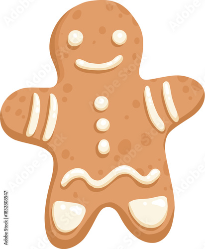 Vector icon of Christmas gingerbread in cartoon flat mode. Holiday cookies - christmas tree, gingerbread man, star, house, heart isolated on white background