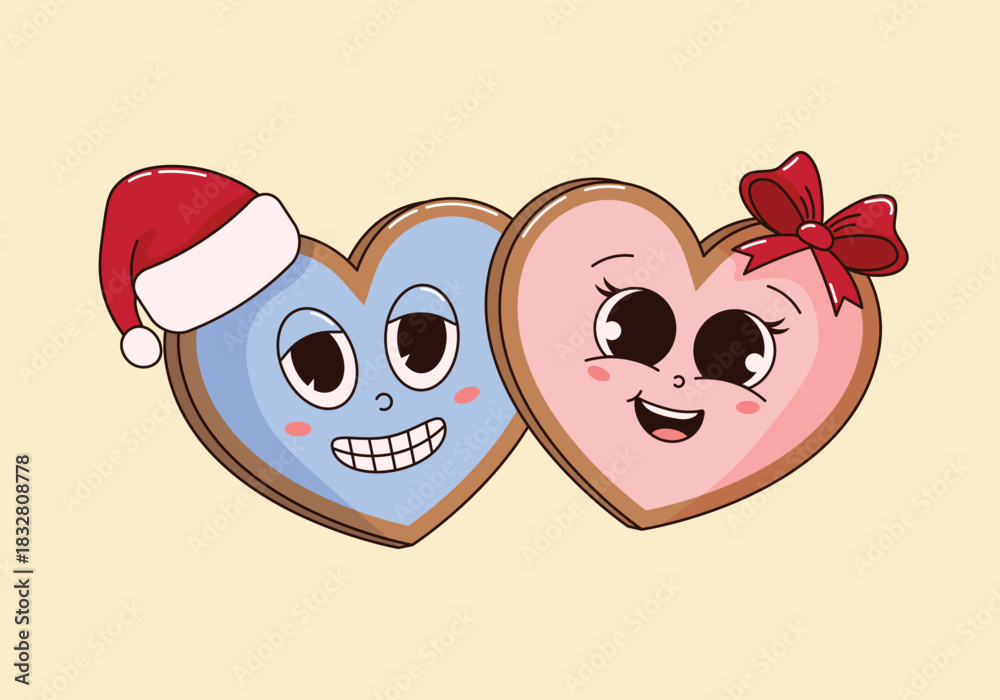 Fototapeta premium Cute Christmas and Valentine's Heart Cookie Couple