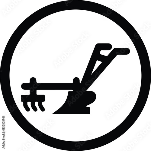 Silhouette plow agriculture tool inside circle vector illustrator