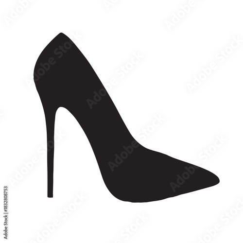 Black High Heel Shoe Silhouette Keywords: shoe, high heel, stiletto, pump, fashion, footwear