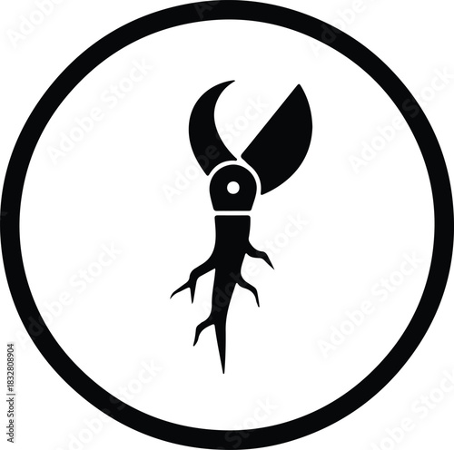 Silhouette pruning shears sprouting roots garden tool icon vector Illustrator
