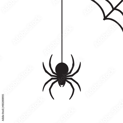Spider Hanging from Web Silhouette Keywords: spider, web, hanging, creepy, scary, Halloween