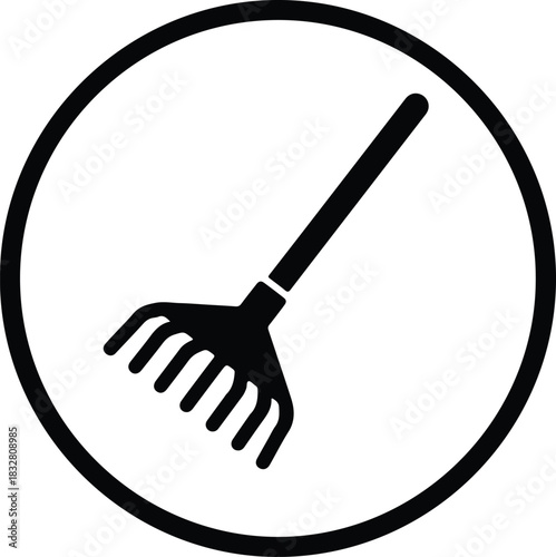 Silhouette rake garden tool in circular frame vector Illustrator