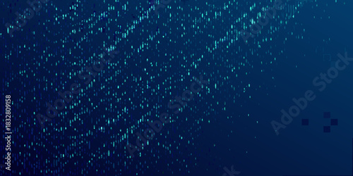 Abstract digital rain background with binary code in blue tones