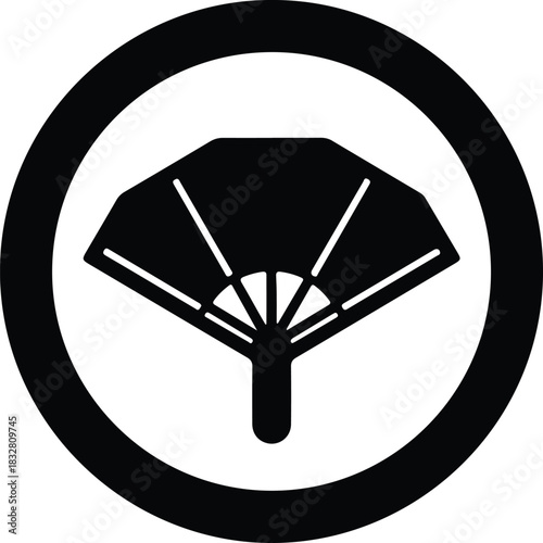 Silhouette traditional handheld fan design in a black circle vector Illustrator