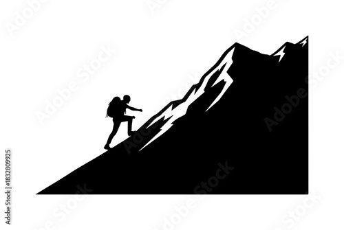 Bold adventurer conquering mountain peak with passion and determination