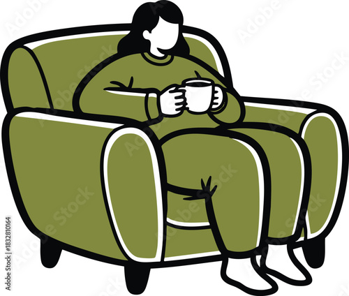 Enjoying peaceful solitude with a warm beverage in a cozy armchair, a moment of relaxation and calm in a busy world, promoting wellness and self-care