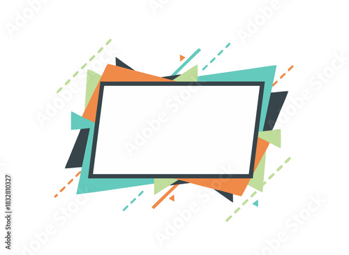 Abstract geometric frame with colorful overlapping triangles and lines on a black background creating a dynamic and modern design composition suitable for graphic elements and placeholders