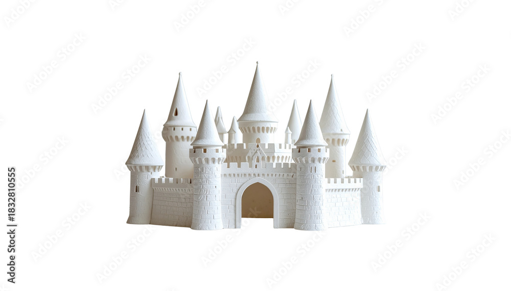 Fototapeta premium White tower ancient castle fortress isolated on white background