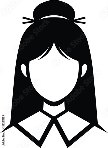 A black and white silhouette icon of a young woman's upper body with a top knot hairstyle, representing a female user, employee, or professional avatar.