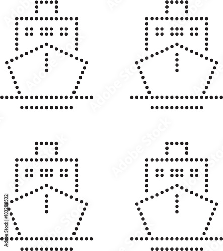 Isolated dot style ship icon, dot map style ship vector, minimal black marine dot graphic, equal size dot style symbol, sea transport vessel shipping boat maritime illustration project design
