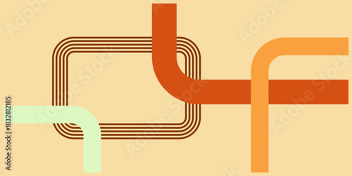 Abstract geometric background with intersecting rounded lines in a retro 70s color palette