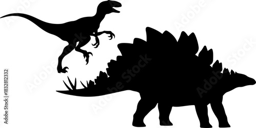 T-Rex vs Triceratops Battle Silhouette