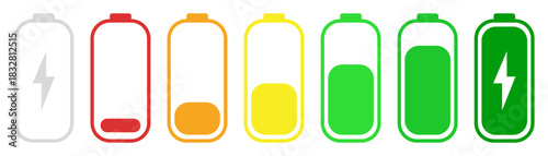 Battery level indicators vector design with multiple charge levels, clean minimal layout, modern interface elements, and device UI components for apps and digital projects.