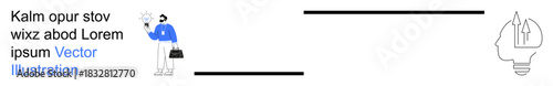 Creativity, business strategy, innovation, career planning, decision-making, ideas. A professional carrying a briefcase next to a brain-shaped lightbulb outline. Innovation and decision-making