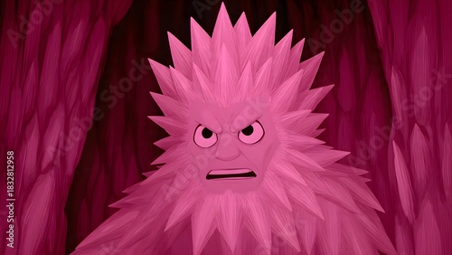 Pink Spiky Character Stares in Frustration