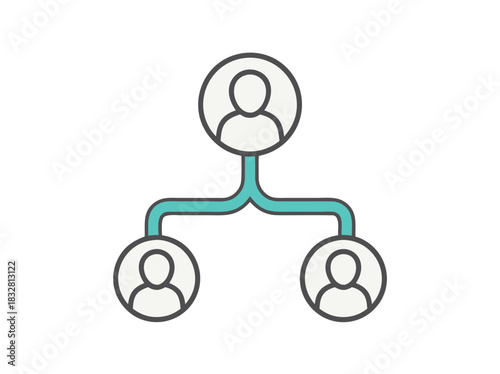 Simple organizational chart icon showing a hierarchy with a leader connected to two subordinates against a black background clean graphic design concept