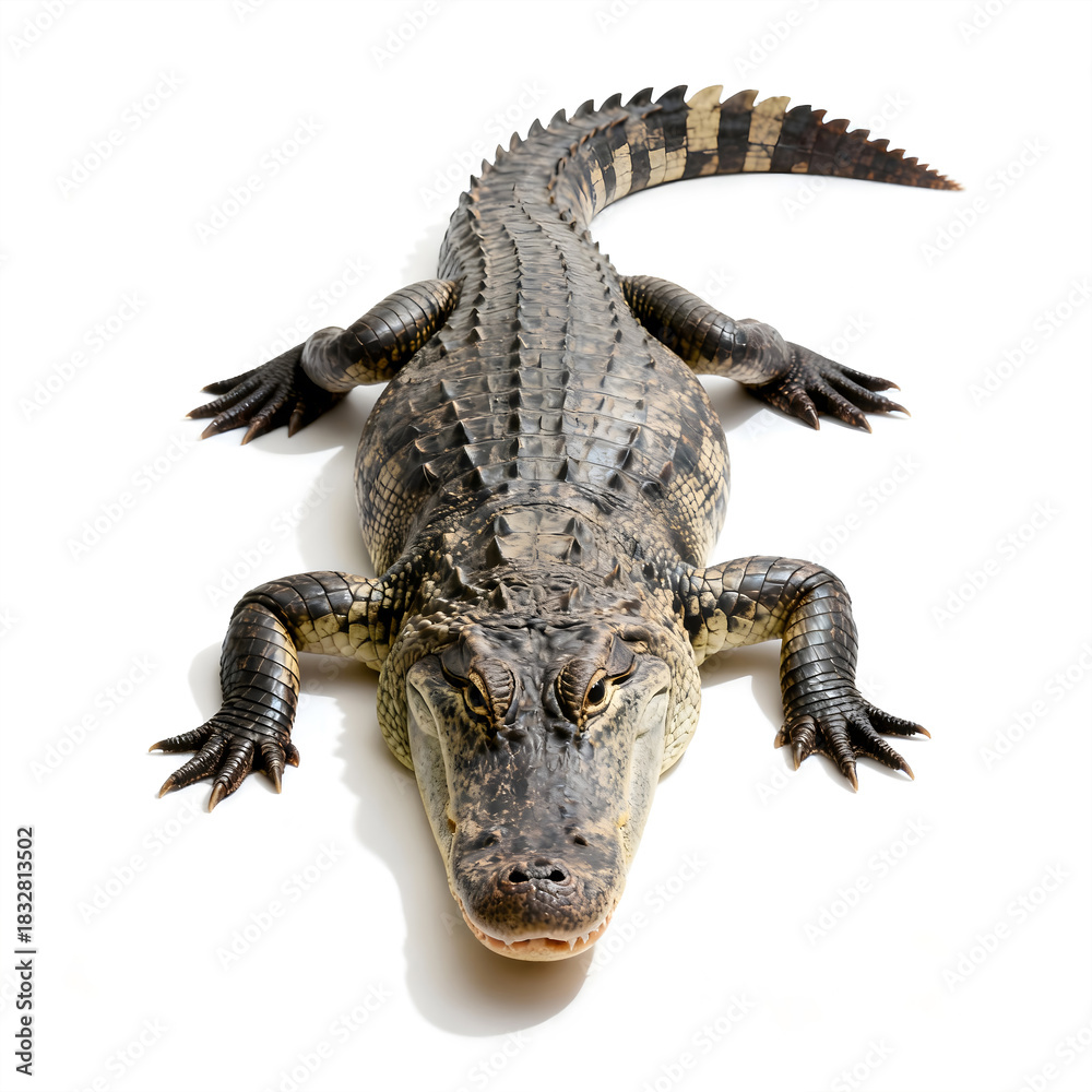 Fototapeta premium An alligator lies still showcasing its textured skin and powerful physique
