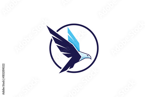 Stylized eagle logo design in dark blue and light blue