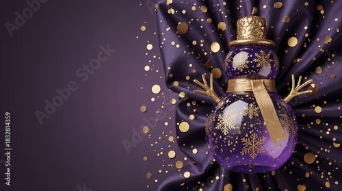 Glass Snowman with Golden Snowflakes on Elegant Christmas Background