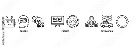 RPA Robotic process automation innovation technology vector illustration concept with keywords and icons 