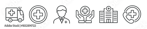 Medical care thin line icon set. Web minimal editable stroke icons