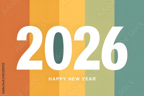 Happy new year 2026 greeting card design with vibrant stripes