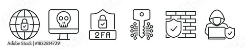 Cyber security thin line icon set. Web minimal editable stroke icons