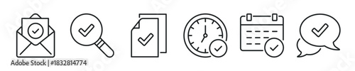 Checkmark thin line icon set. Web minimal editable stroke icons