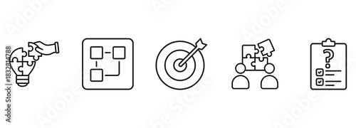 Icon Set of problem solving and solution. Vector Illustration. Editable Thin Line Icons Collection on white Background for Web and Print 