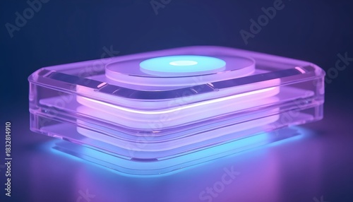 Layered Transparent Futuristic Object Illuminated With Neon Pastel Light