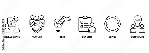 Synergy. Chart with keywords and icons 