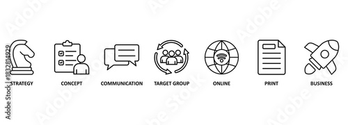 marketing. Banner with keywords and icons 