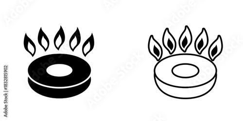 Burner gas stove set icon isolated on white background.