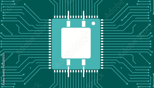 Intricate Digital Microprocessor Unit Design on a Circuit Board Illustrating Advanced Computing Hardware and Information Technology