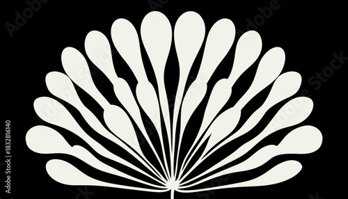 Elegant cream-colored stylized fan-shaped botanical motif with delicate flowing lines creating a symmetrical and decorative graphic design element on a dark background